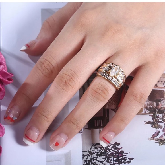 18k Yellow Gold Plated Women Ring White Sapphire - Picture 5 of 6